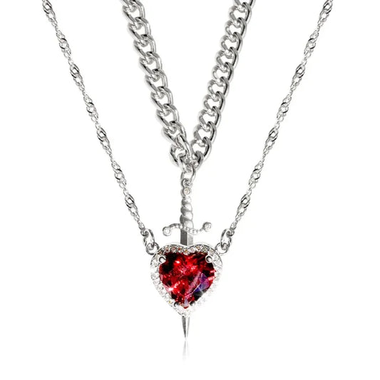 18k Gold Heart & Sword Necklace